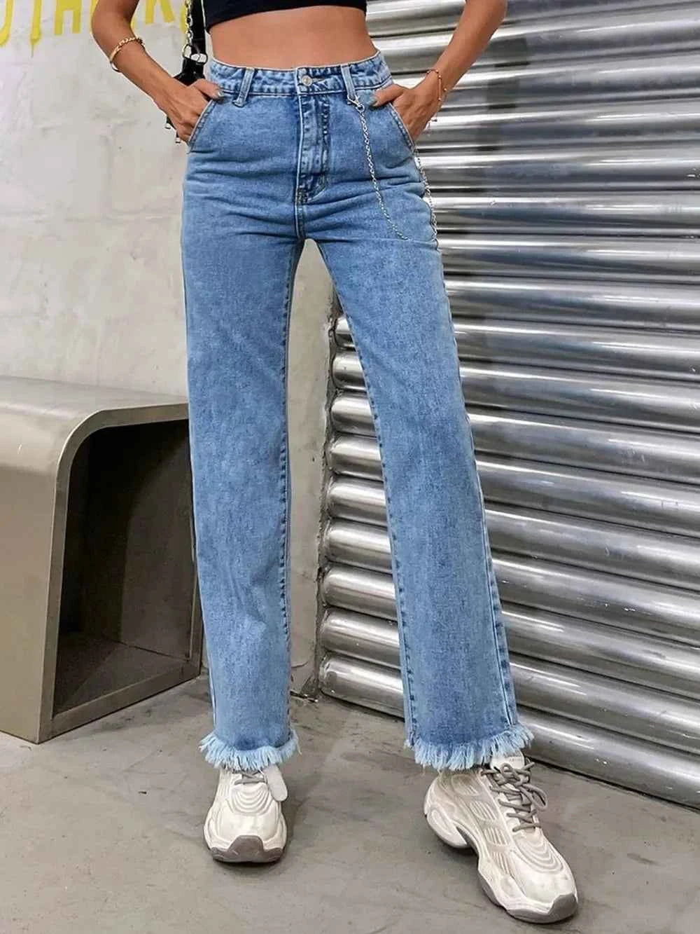 Raw Hem Jeans with Pockets a603d3fe-b86d-4df1-9bcf-1ea10273ff58-Max