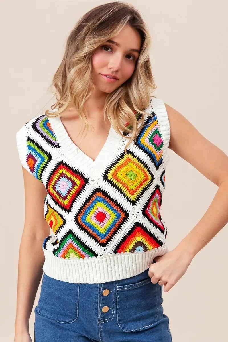 BiBi Diamond Granny Square Sweater Vest a60830f9efed4b2ca1ac16b44aaf0d8b-Max-Origin