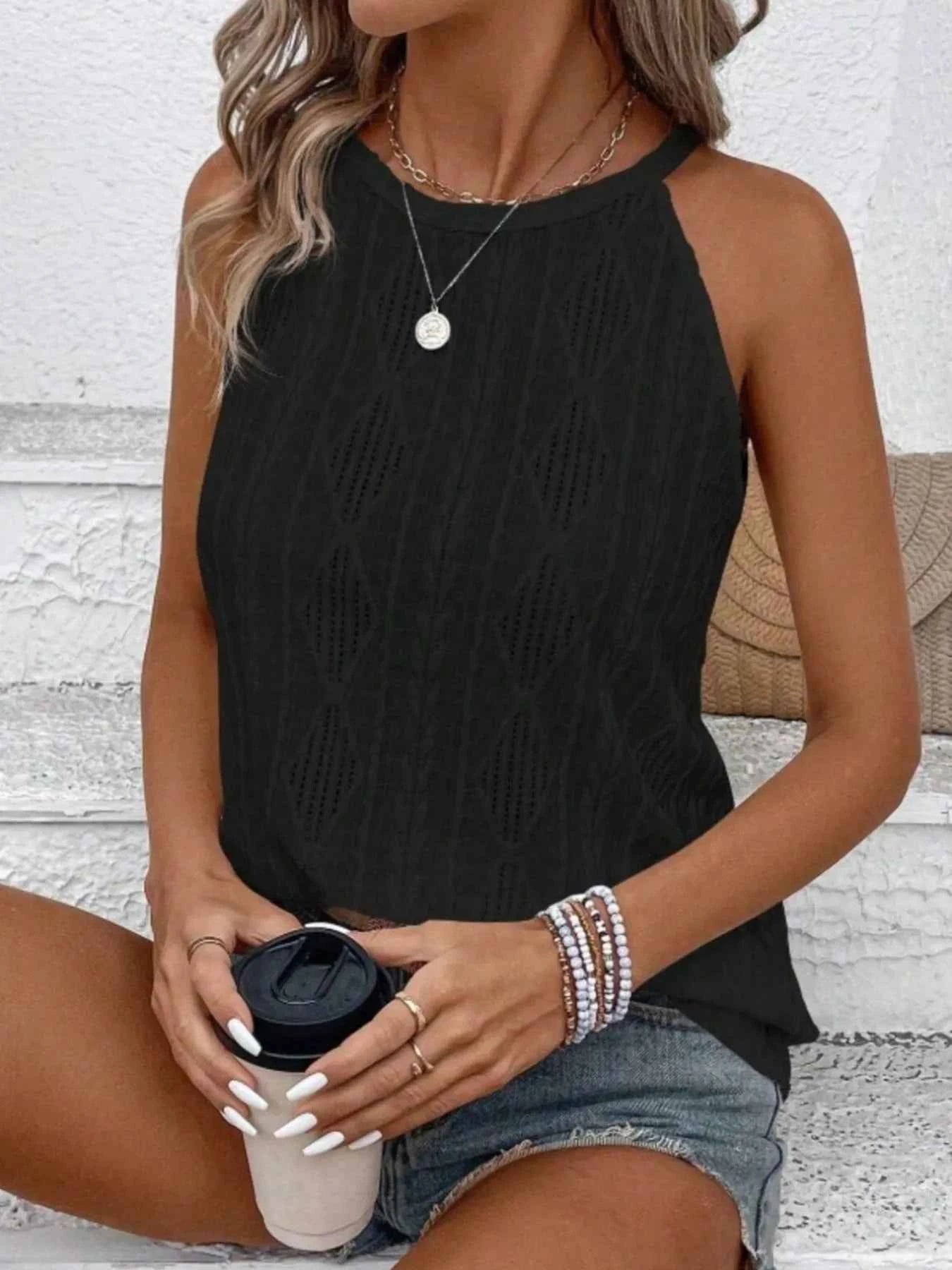 Textured Round Neck Tank Green a6354396-eb82-4c11-b884-eeca41483048-Max-Origin