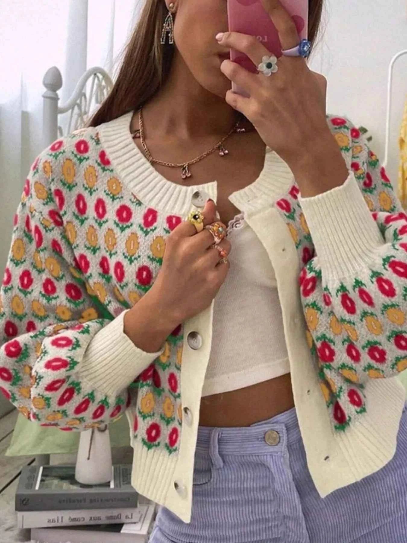 Floral Button Up Long Sleeve Cardigan Pastel Yellow a6465f8c-dba7-4202-a83d-1b46dca68b71-Max-Origin