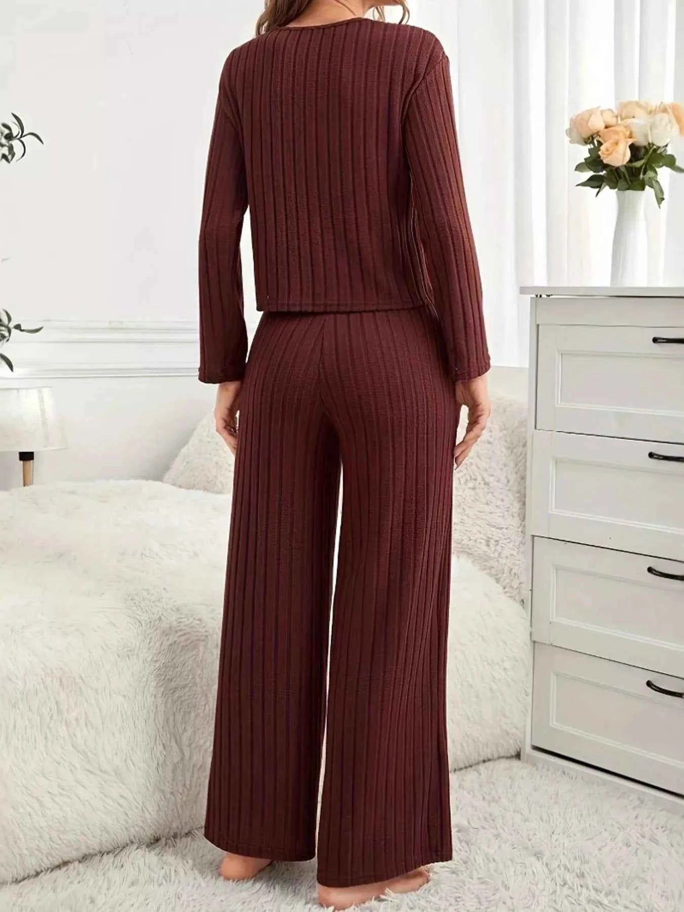 Ribbed Round Neck Long Sleeve Top and Pants Lounge Set a65beb169bc042bb87dc50457737eb46-Max-Origin