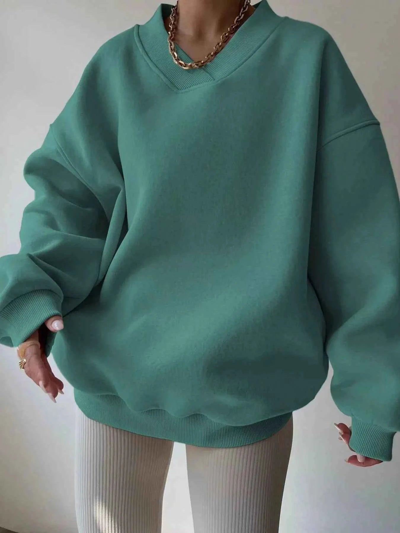 Dropped Shoulder Long Sleeve Oversized Sweatshirt Green a666b3ba639547af9a830b407b11a421-Max-Origin