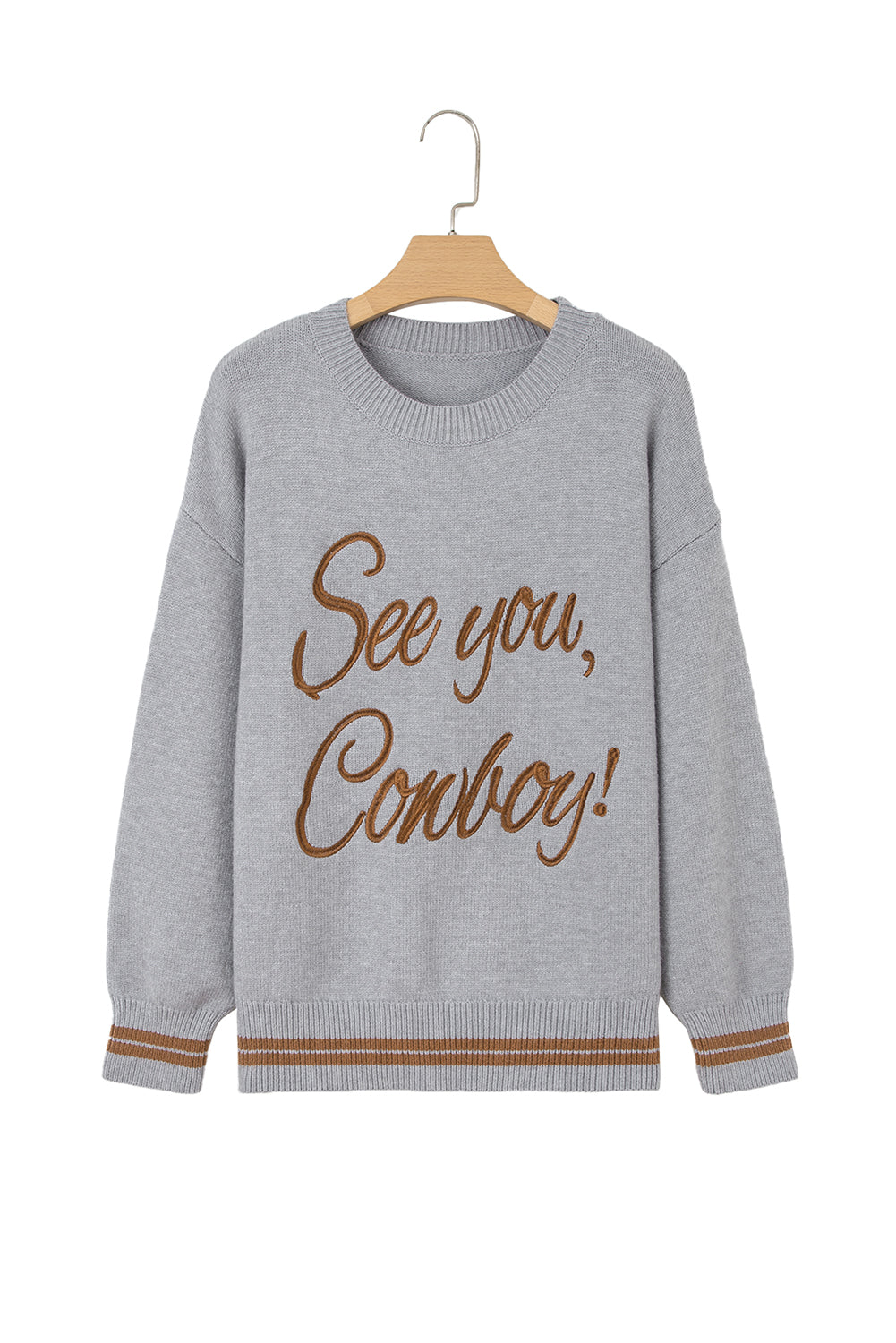 Peach Blossom Letter Embroidered Graphic Sweater Light Grey 52%Viscose+26%Polyester+22%Polyamide a66dc15cd290edb1