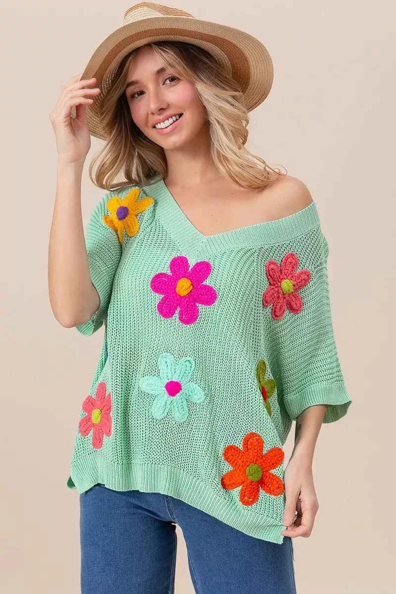 BiBi Flower Patches Dolman Sleeve Lightweight Sweater a6811c730d69407584f5fe56cd564749-Max-Origin