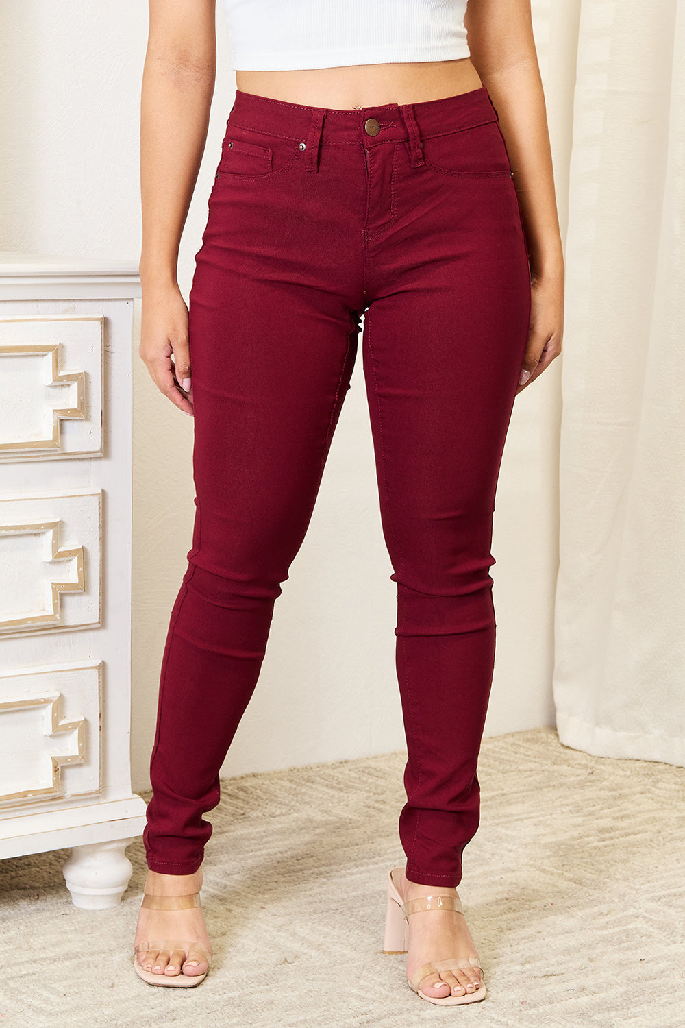 YMI Jeanswear Skinny Jeans with Pockets Burgundy a683c2501fee46aea1c2f214ff468ea9-Max