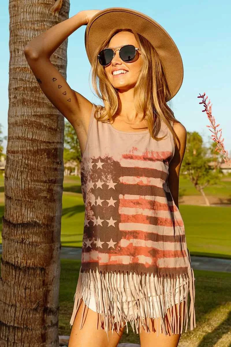 BiBi American Flag Print Knit Sleeveless Top a6c11f5f540f4d34ad4b2d2403b7e38a-Max-Origin