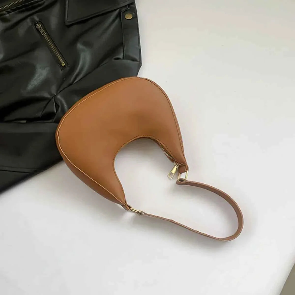 Solid Color Crescent Shoulder Bag Brown onesize a6c38368-2851-4fda-9516-503f640f2d82-Max-Origin