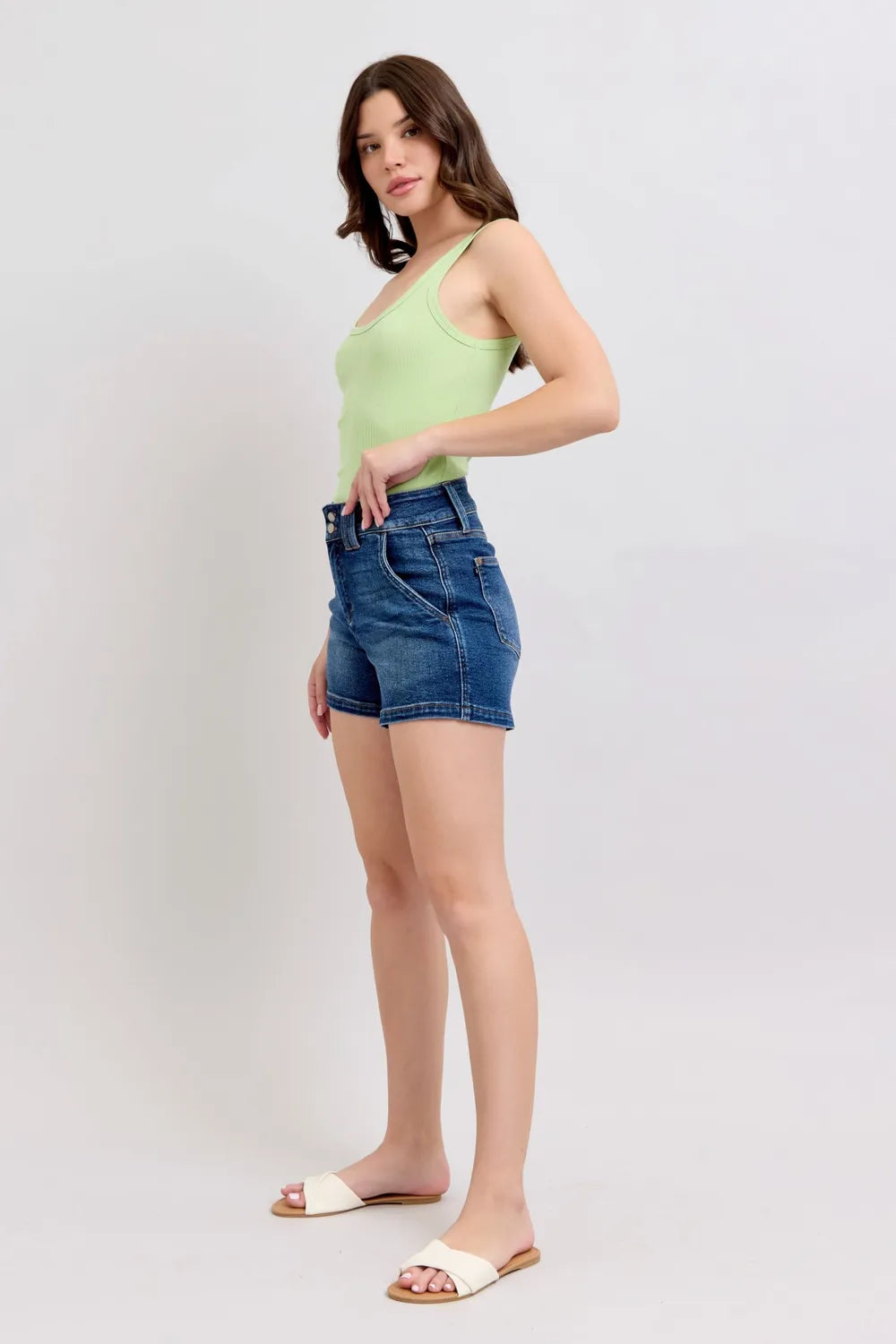 Judy Blue Full Size Double Button Waistband Denim Shorts Plus Size a6c68107-c1c1-4099-a5de-3d09fbd0ef8e-Max