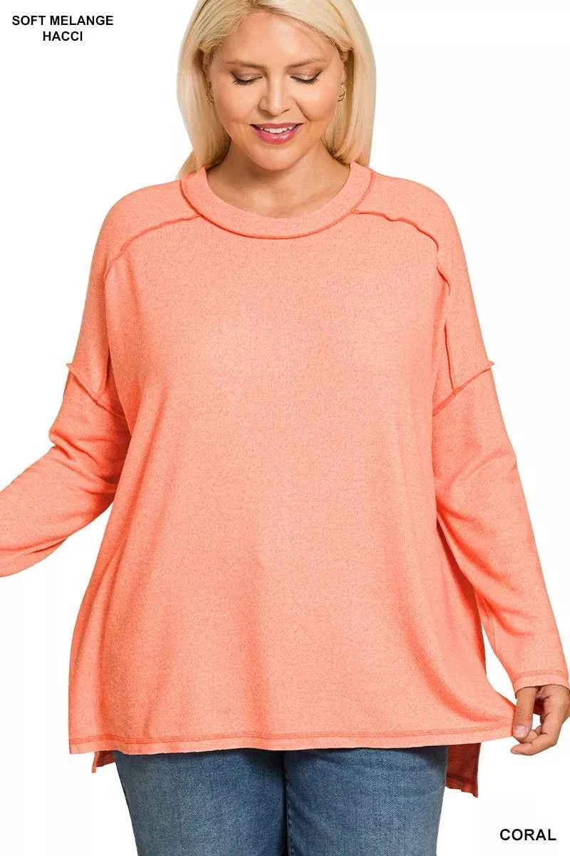 Zenana Full Size Melange Hacci Exposed Seam Hi-low Tee Plus Size a6e82bd8-efe2-4599-84e5-13fbae9cf144-Max-Origin