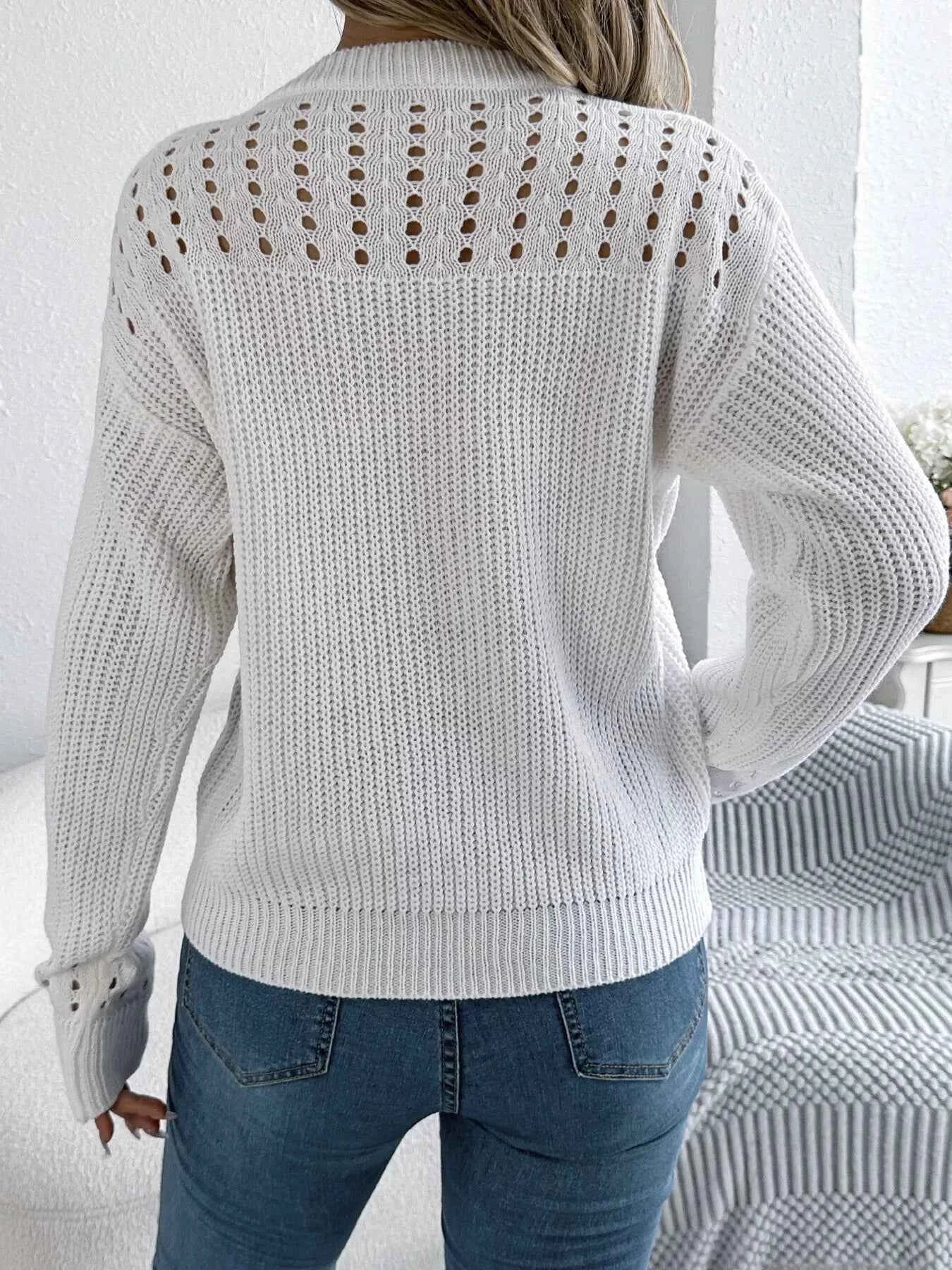 Openwork Round Neck Long Sleeve Sweater a6f4240a1df34ad3ac02f4067b7d1ef4-Max-Origin
