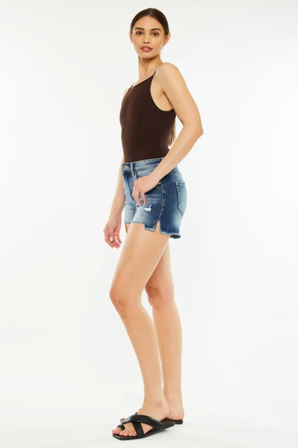 Kancan High Waist Raw Hem Denim Shorts a73b7121-1d6a-4965-b177-7e0b3d4cb6cd-Max