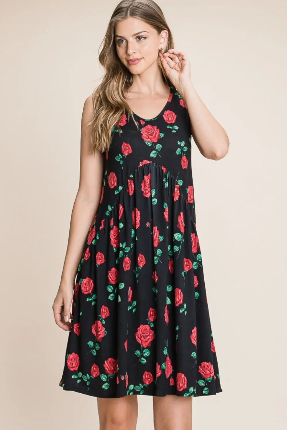 BOMBOM Floral Ruched Tank Dress a7408b34-ce9d-41a2-b8f5-0a2786094d6a-Max