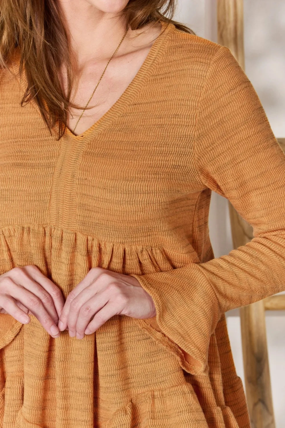 Hailey & Co Full Size V-Neck Flounce Sleeve Blouse a7457c55-cc80-42e0-9e94-364d99e176ed-Max