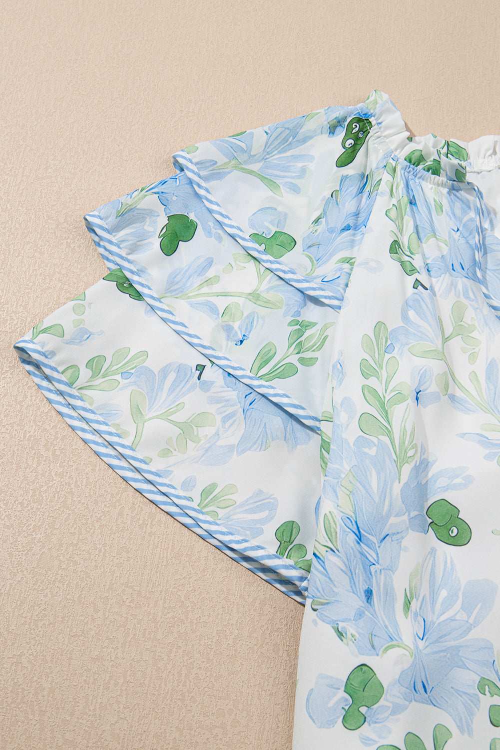 Sky Blue Floral Contrast Edge Ruffle Sleeve Tie Neck Mini Dress a75bd771606ff98e-_6