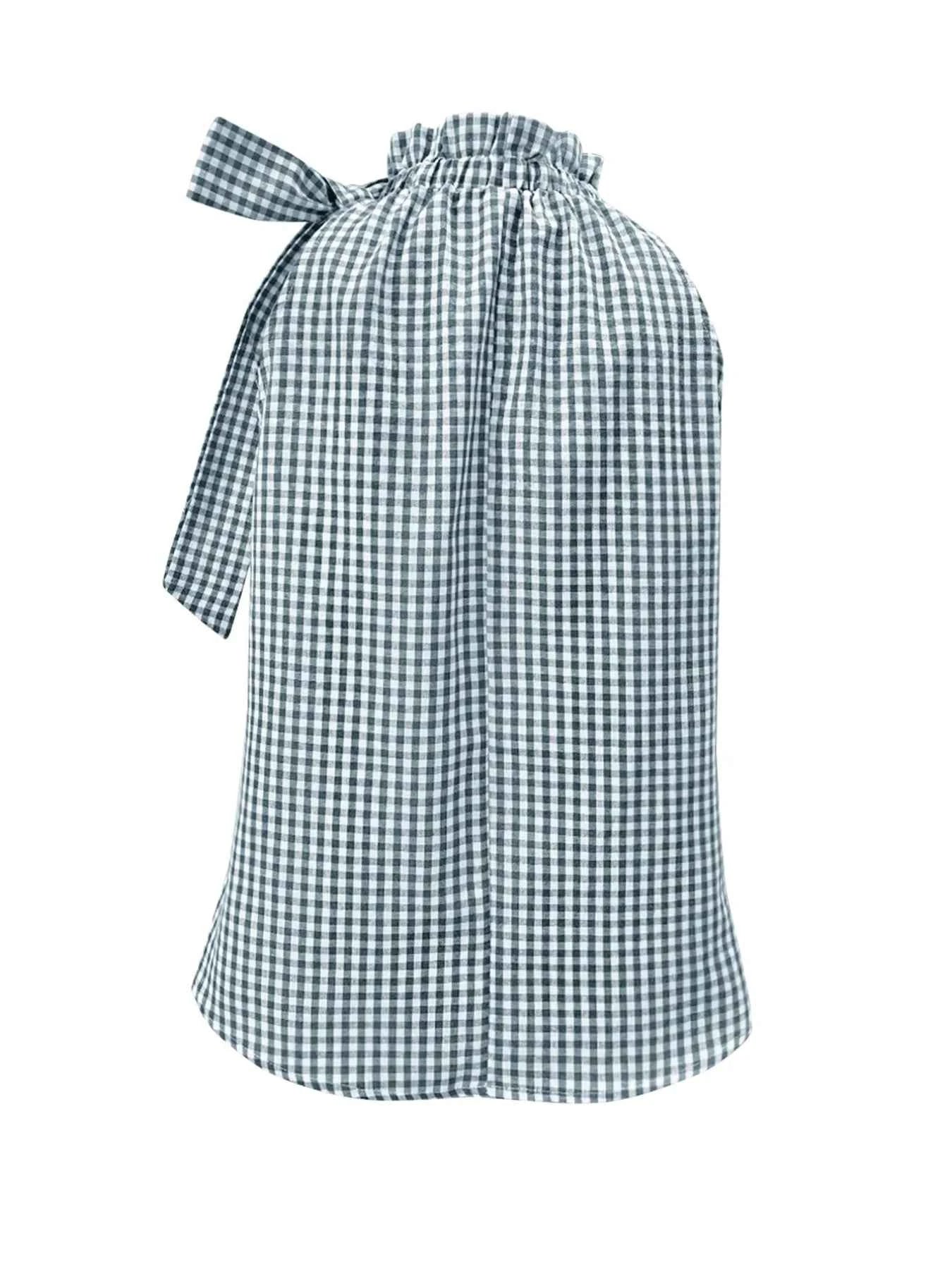 Asymmetric Gingham Bow Tie Sleeveless Top a760b6fb-ce91-404f-8739-57acea7d6608-Max-Origin