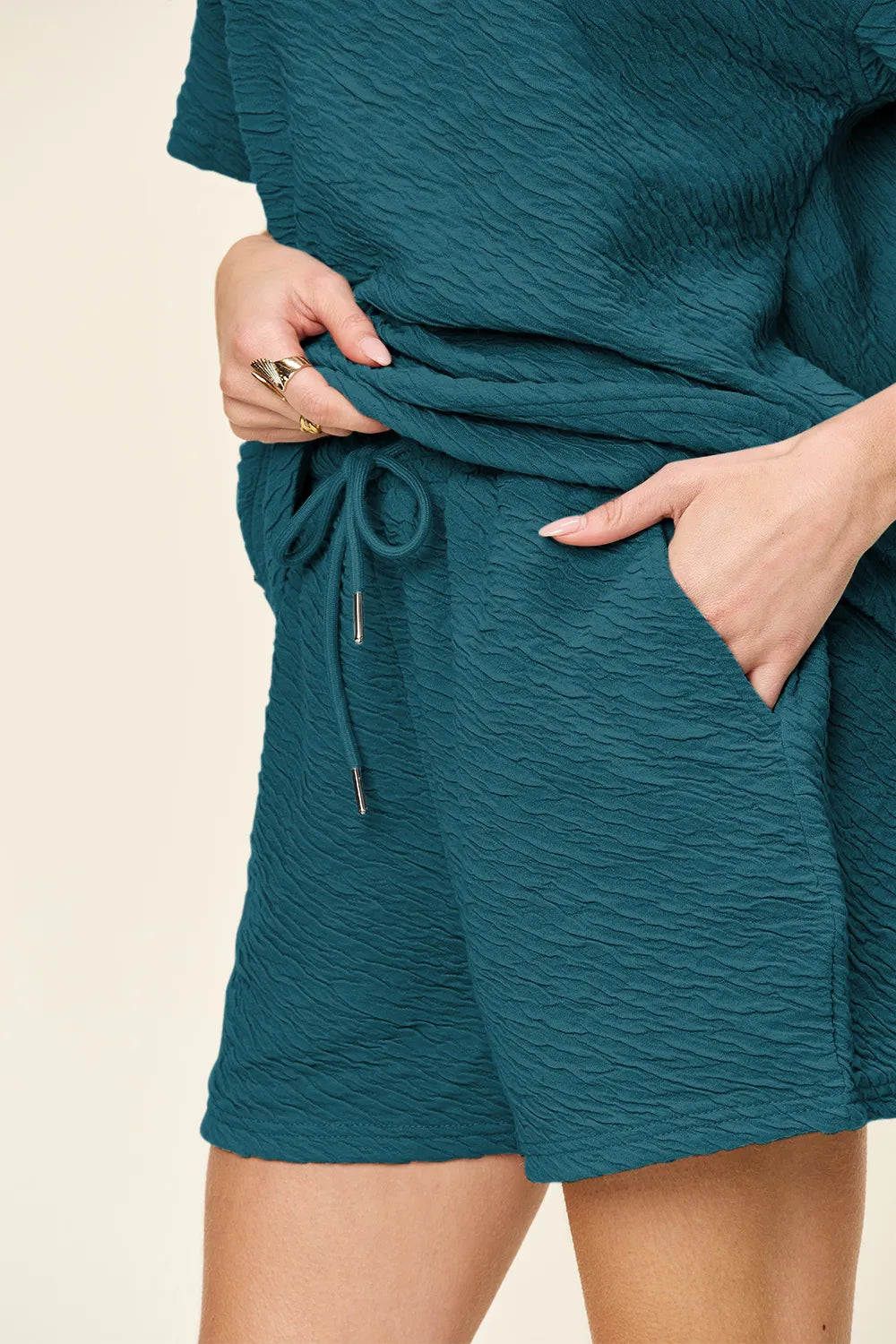 Double Take Full Size Texture Short Sleeve T-Shirt and Drawstring Shorts Set a772b33d-9501-4f90-ab02-d6ec183795b2-Max