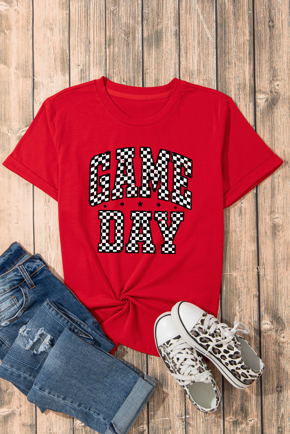Red Checkered Game Day Graphic T Shirt a7cdd8a1affbbf8c