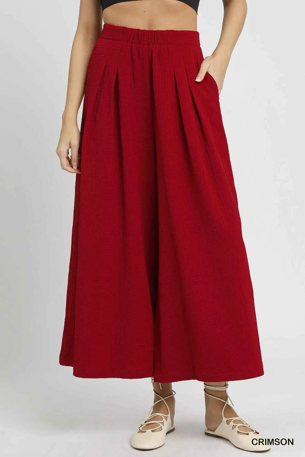 Umgee Elastic Waist Wide Leg Pants CRIMSON a7f1f229-faec-4b51-bd80-eaecb5169d9e-Max-Origin