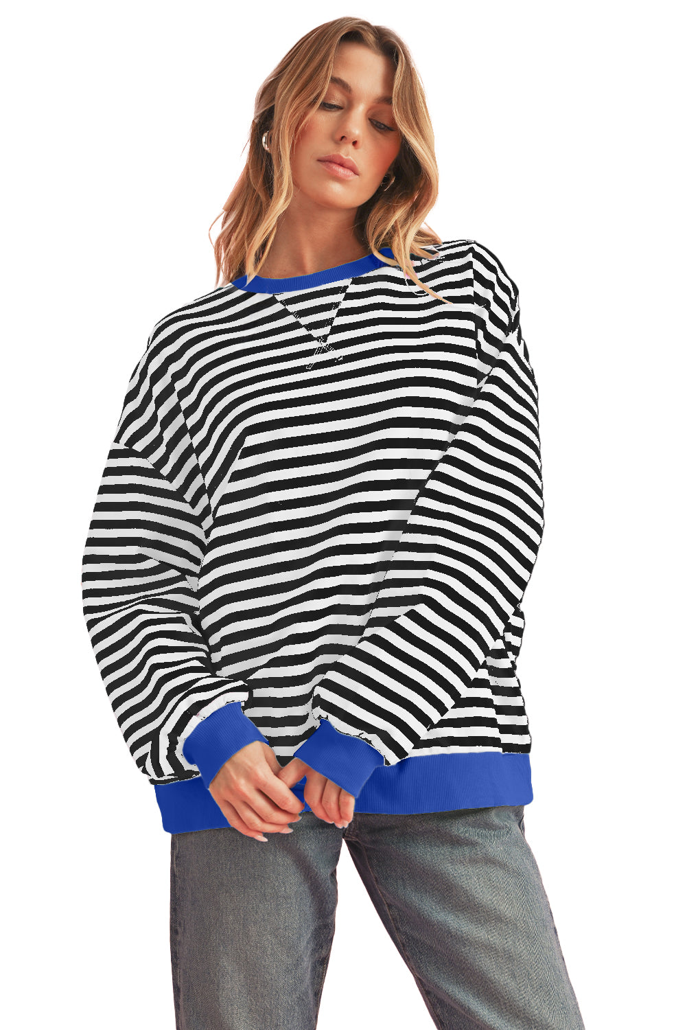 Black Stripe Contrast Edge Cross Seam Oversized Sweatshirt a7fc45d9d002bb83