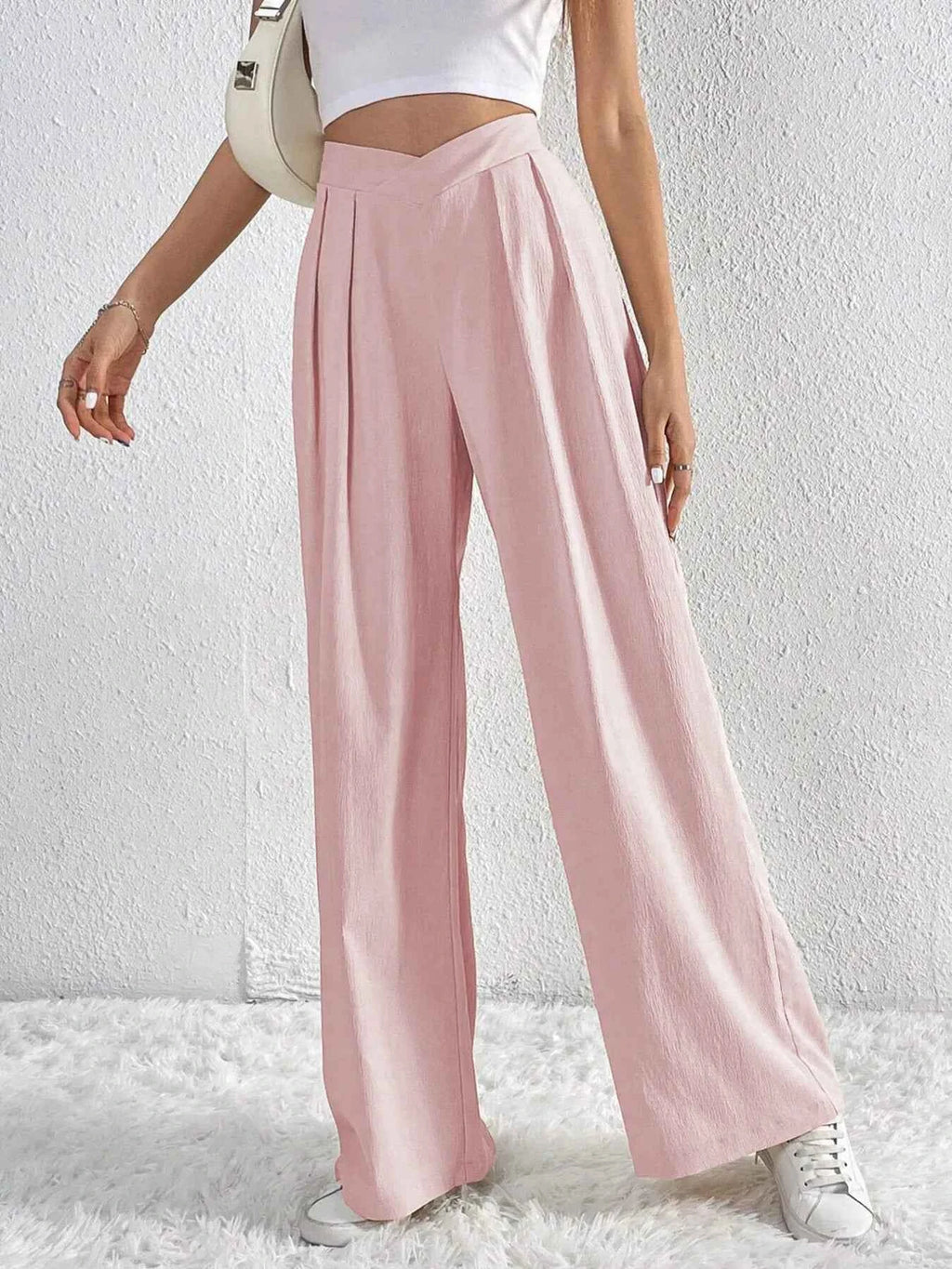 V-Waisted Ruched Front Wide Leg Pants a804b251dbe04c3ea352279c5975a9ff-Max-Origin