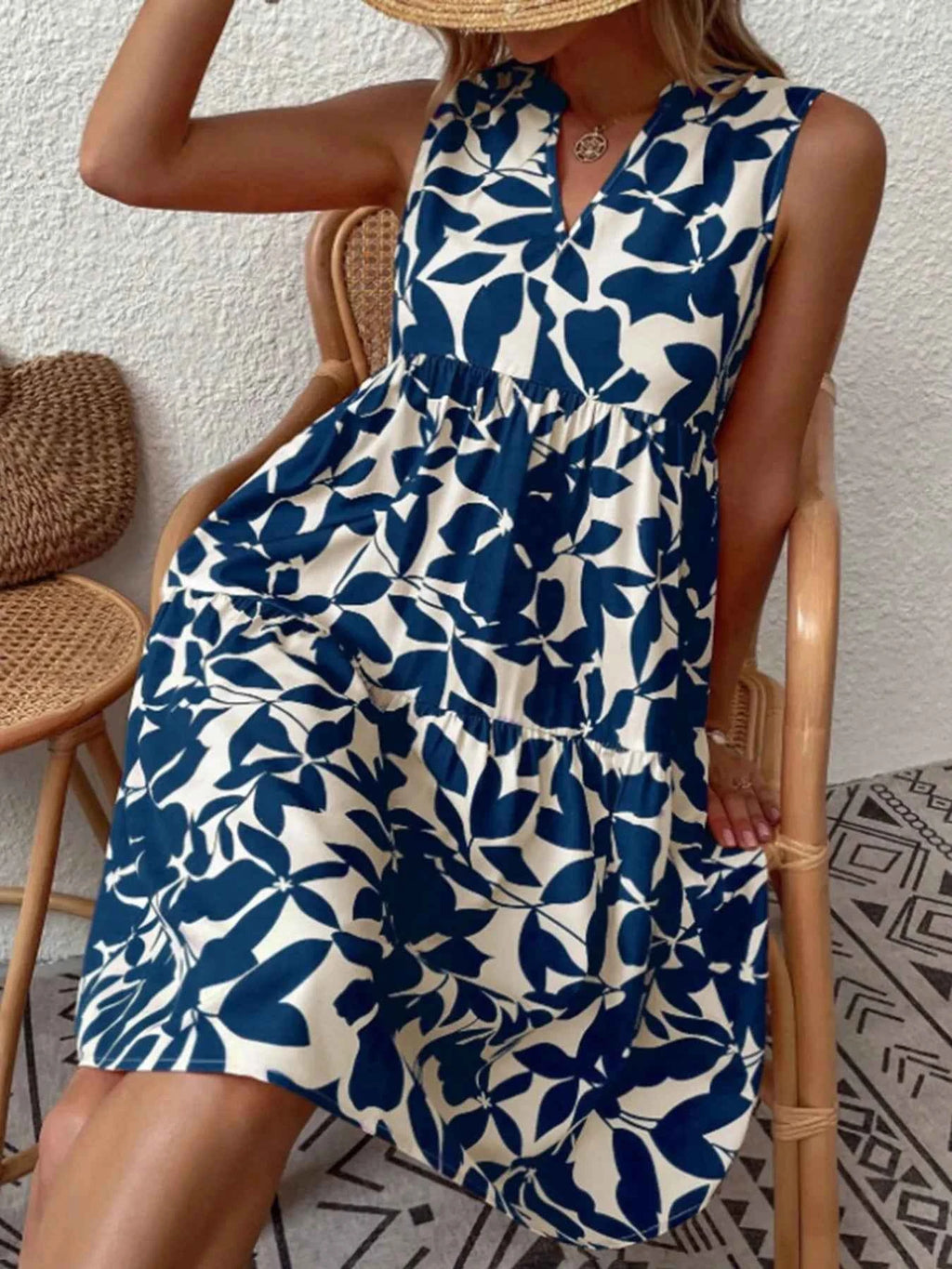 Printed V-Neck Sleeveless Mini Dress a80a31a5f3da4cdf94ac23f6b4d534d7-Max-Origin