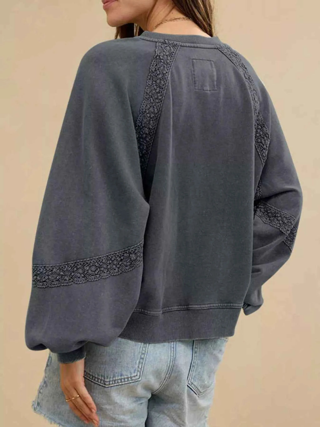 Lace Detail Notched Long Sleeve Sweatshirt a81cb985-116d-48a7-8b93-fa96f96202ea-Max-Origin