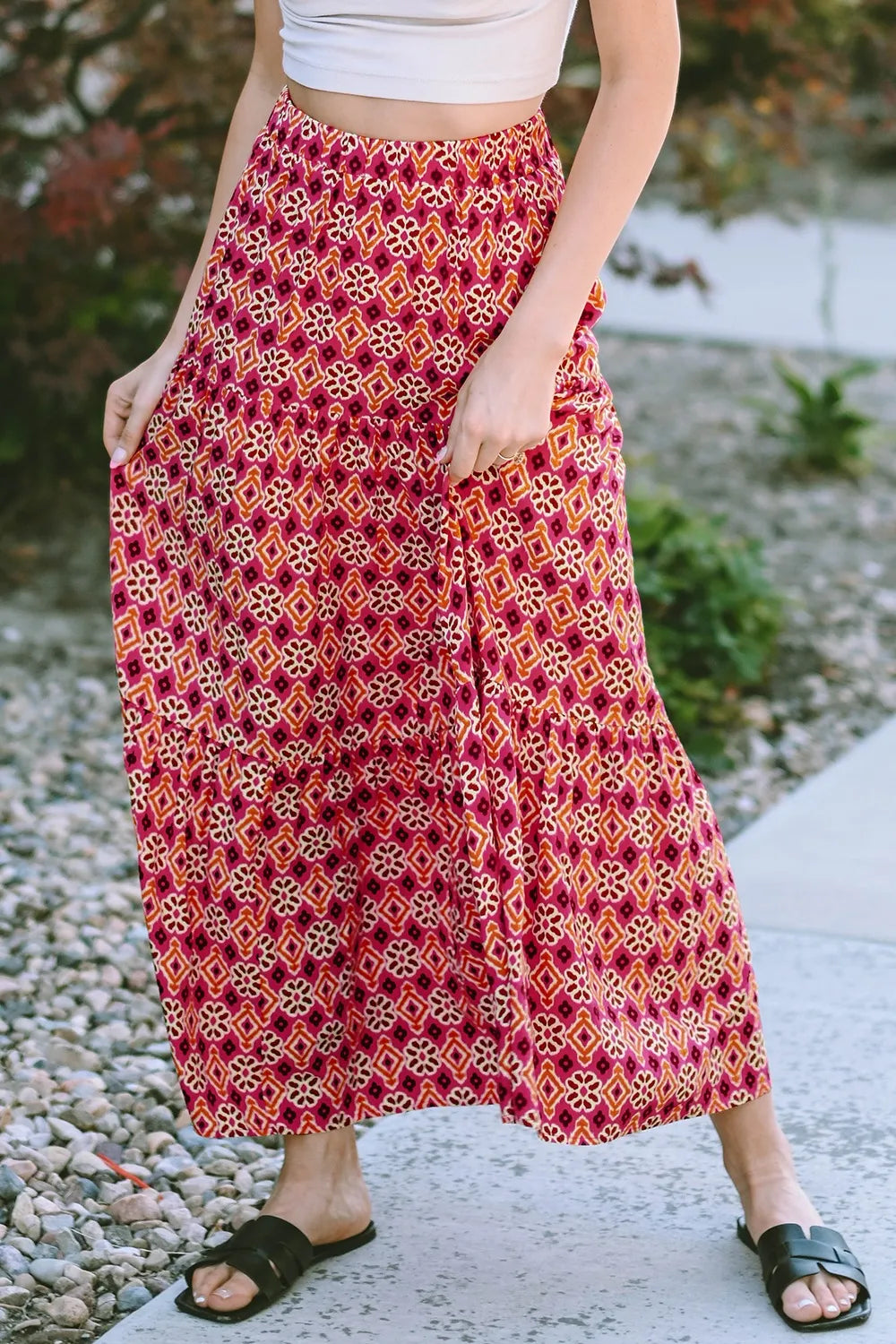 Printed Tiered Maxi Skirt a820a8e9-cf97-40f7-94b5-5fc02b340b9d-Max