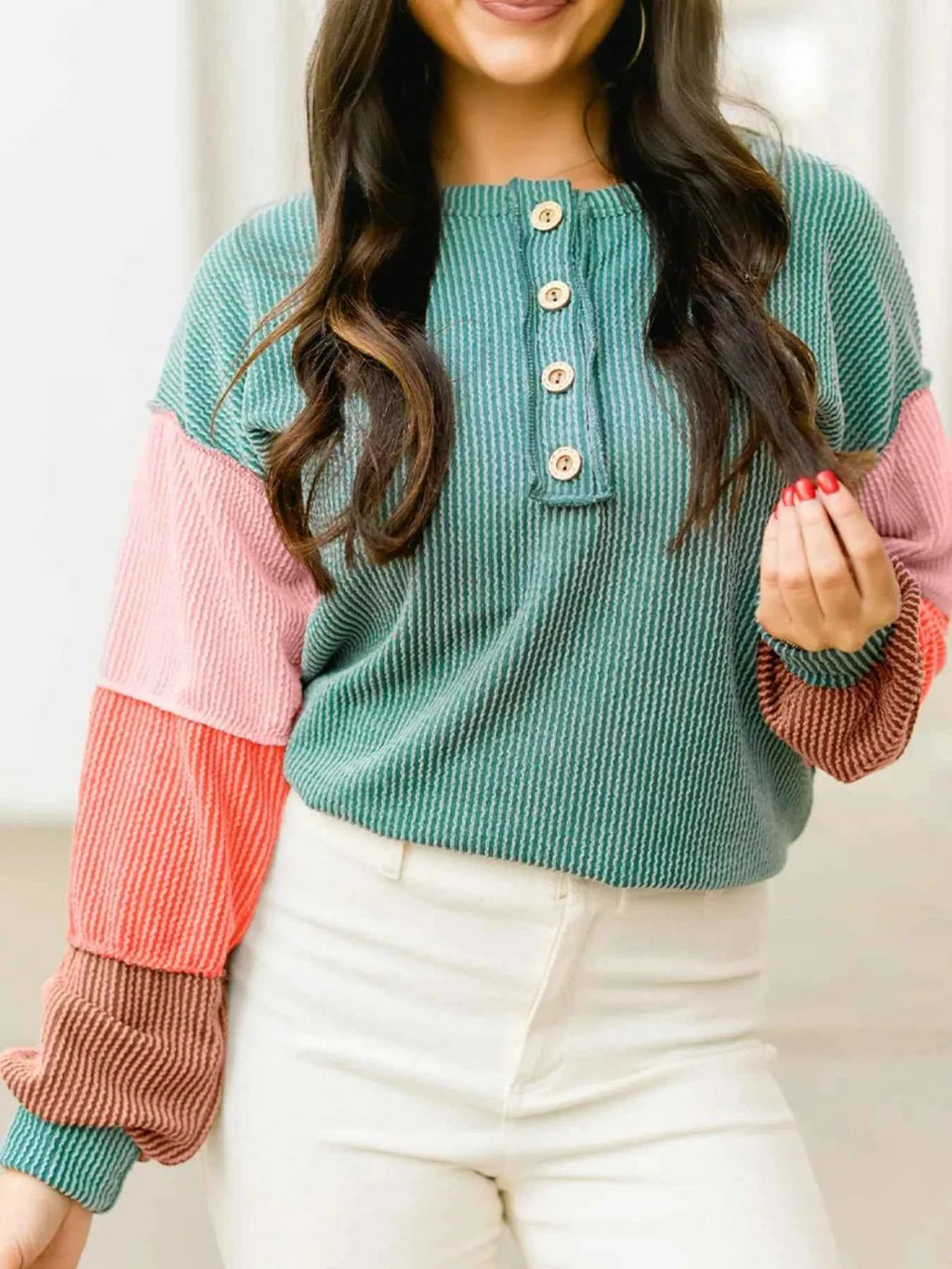 Color Block Ribbed Knit Henley Sweatshirt a84a6a60-35d2-478f-8c6e-fb626ef06668-Max-Origin