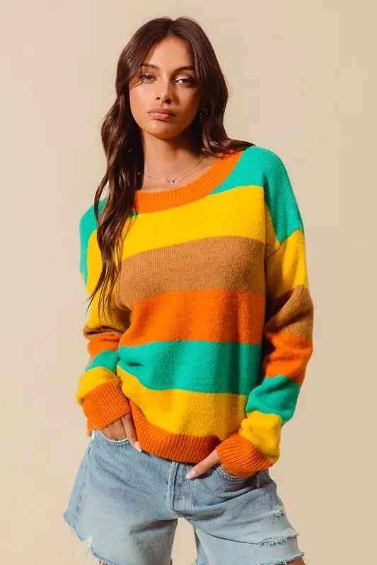 SO ME Multi Color Stripe Sweater with Ribbed Detail a860695b4705490b9bbde0573a9711c9-Max-Origin