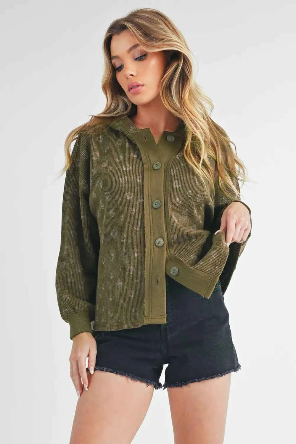 Aemi + Co Floral Button Up Hooded Jacket Olive a866a477-f4b2-456f-8bca-b05ecba3d2c6-Max
