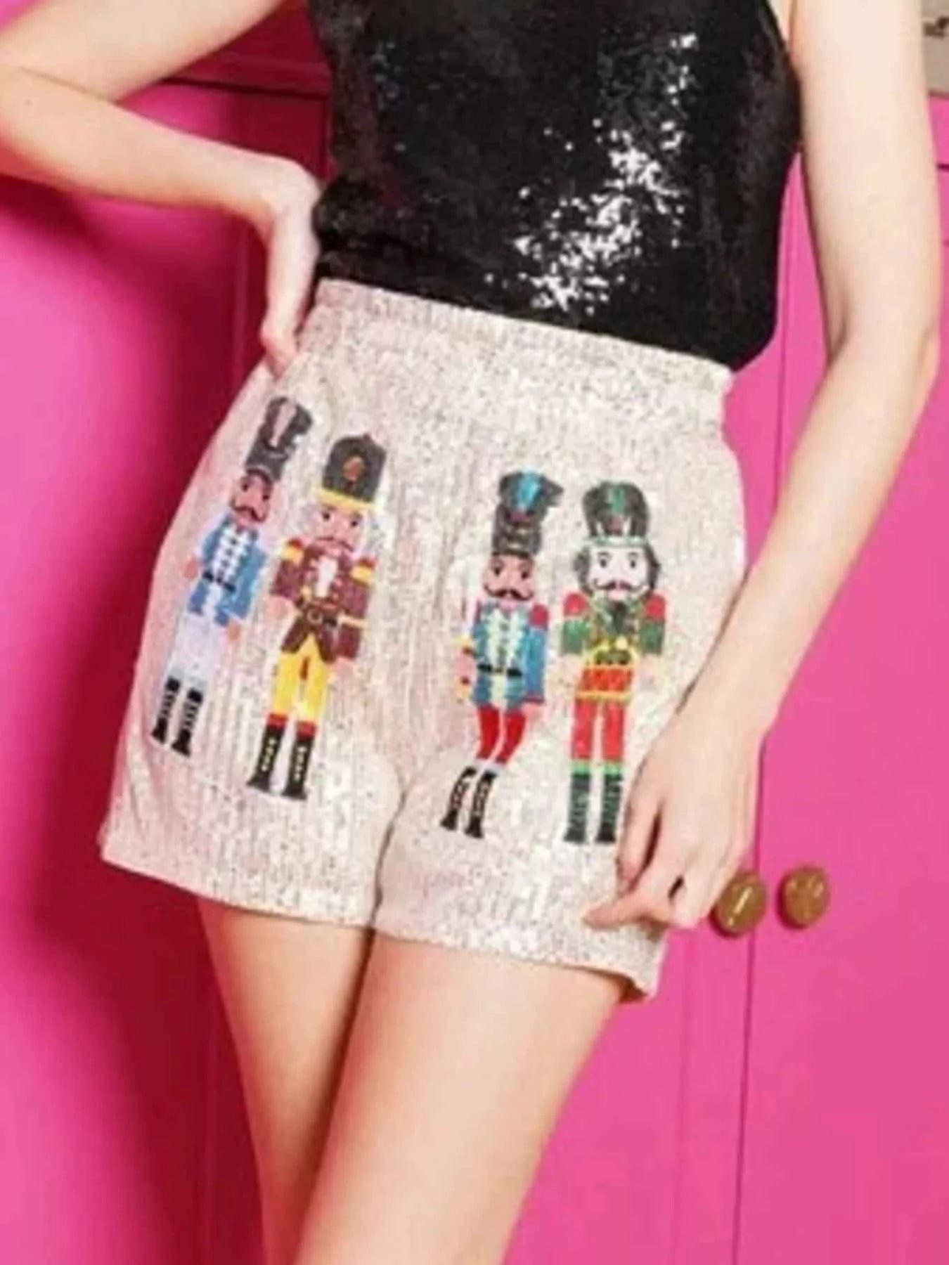 Christmas Sequined Nutcracker Shorts Tan a86b158d-2474-448f-9489-4f37b52bbad0-Max-Origin