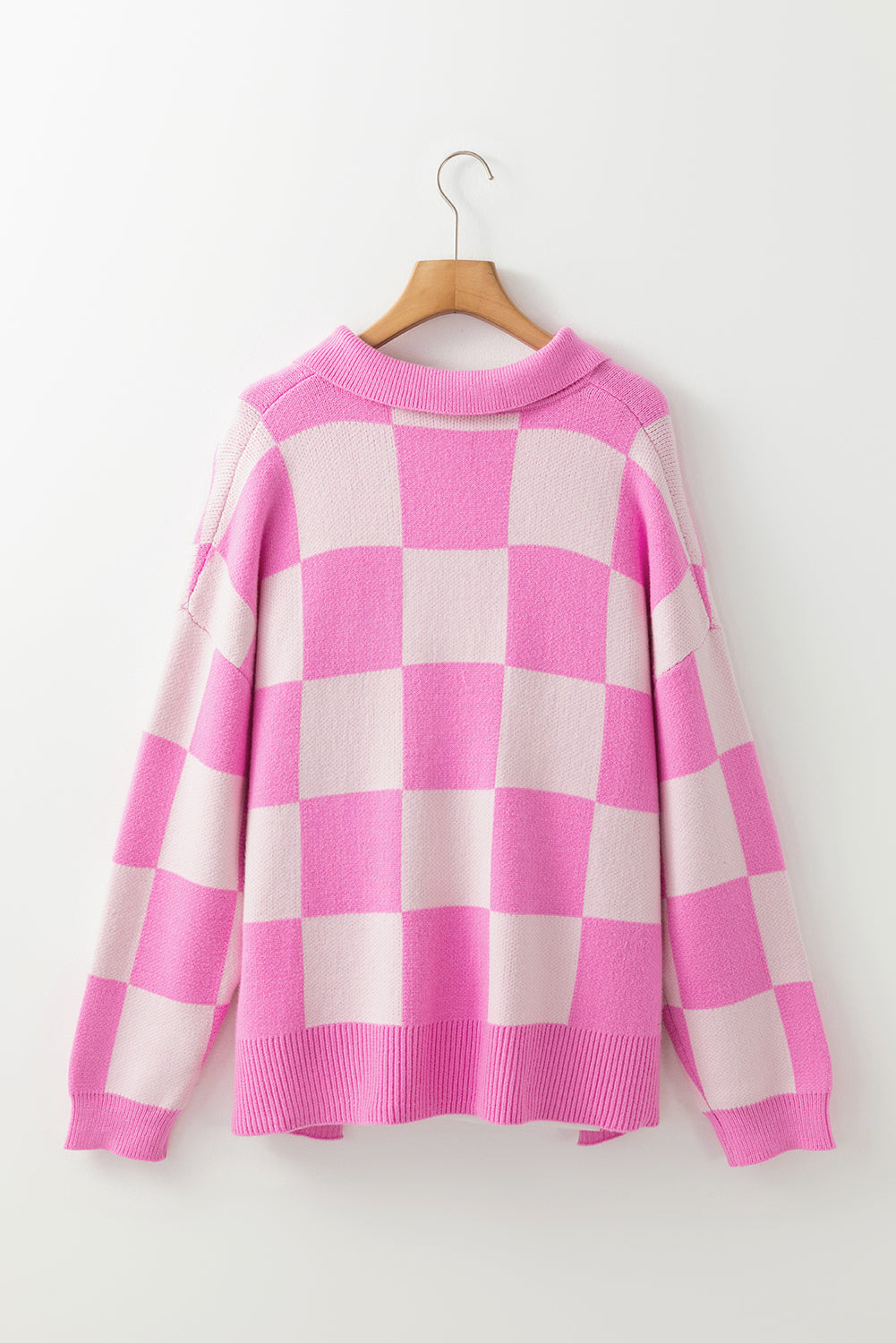 Pink Checkered Button Collared Sweater a88e76cdd32c1bb5