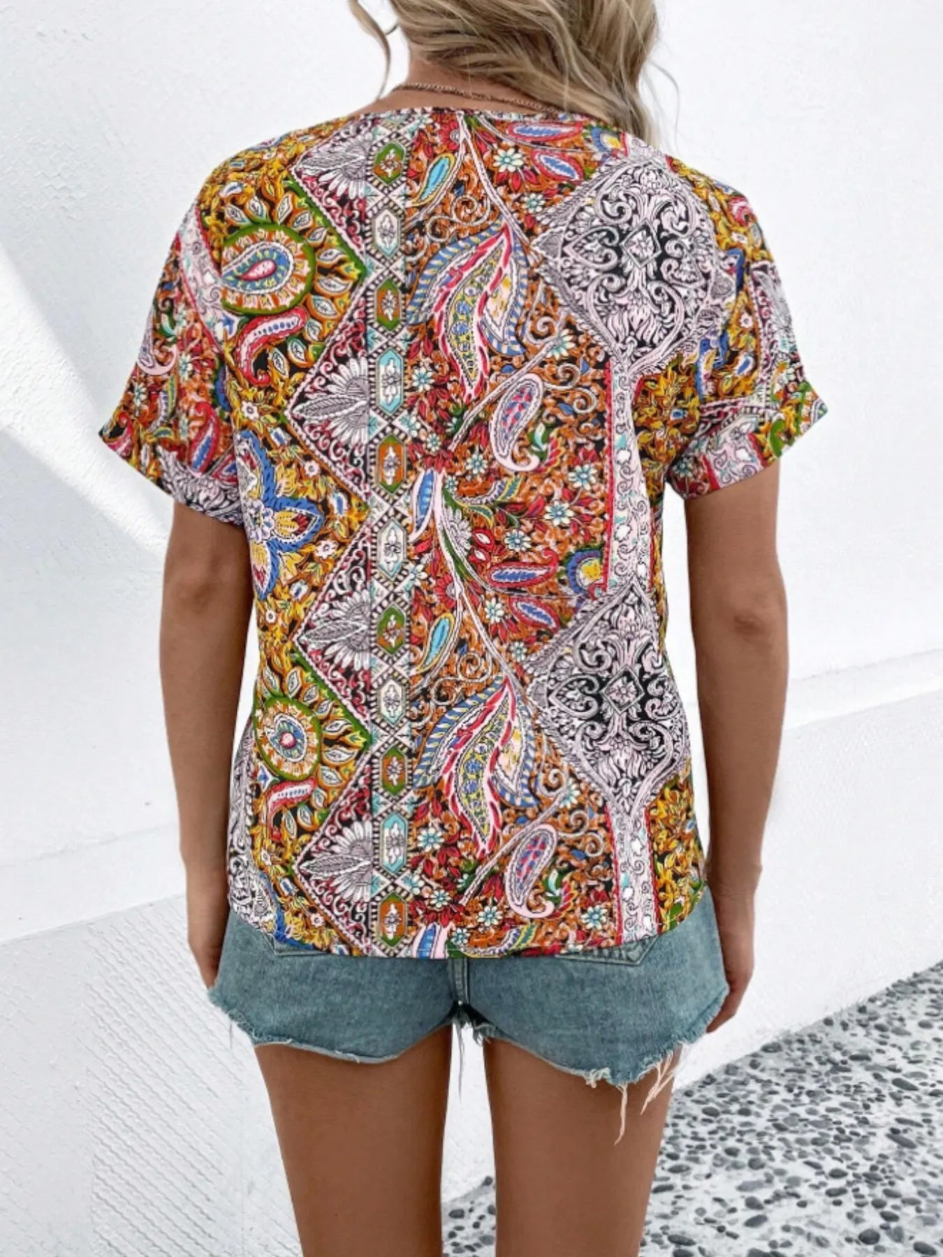 Bohemian Paisley Print V-Neck Short Sleeve T-Shirt a8a9a810-971c-492f-8a9d-f5894c9ca514-Max-Origin_4806a4bf-e556-4882-bf7b-66d3918c3d15