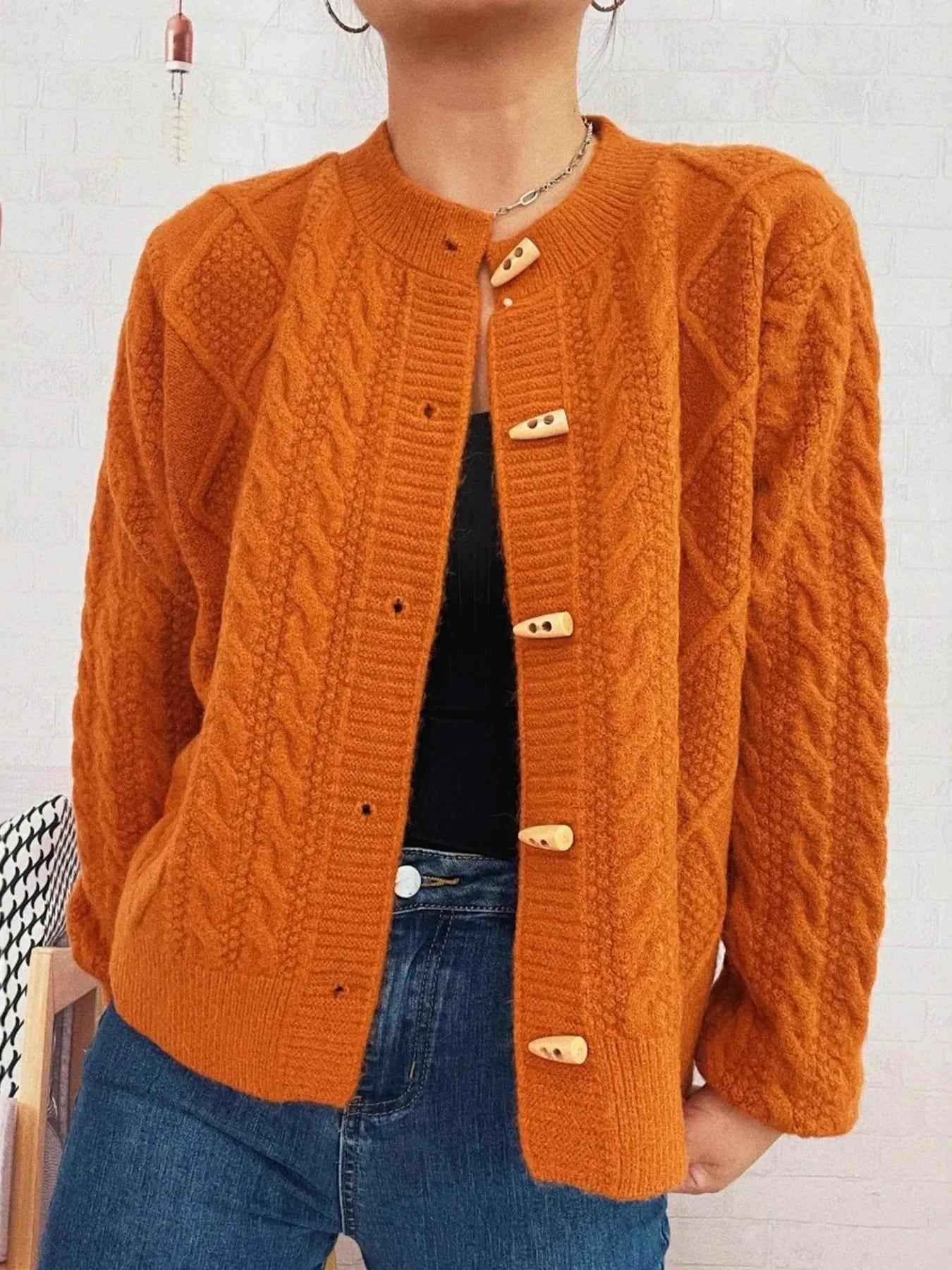 Cable Knit Button-Up Cardigan a8b883682bcc409a8f97de5379e6e921-Max-Origin