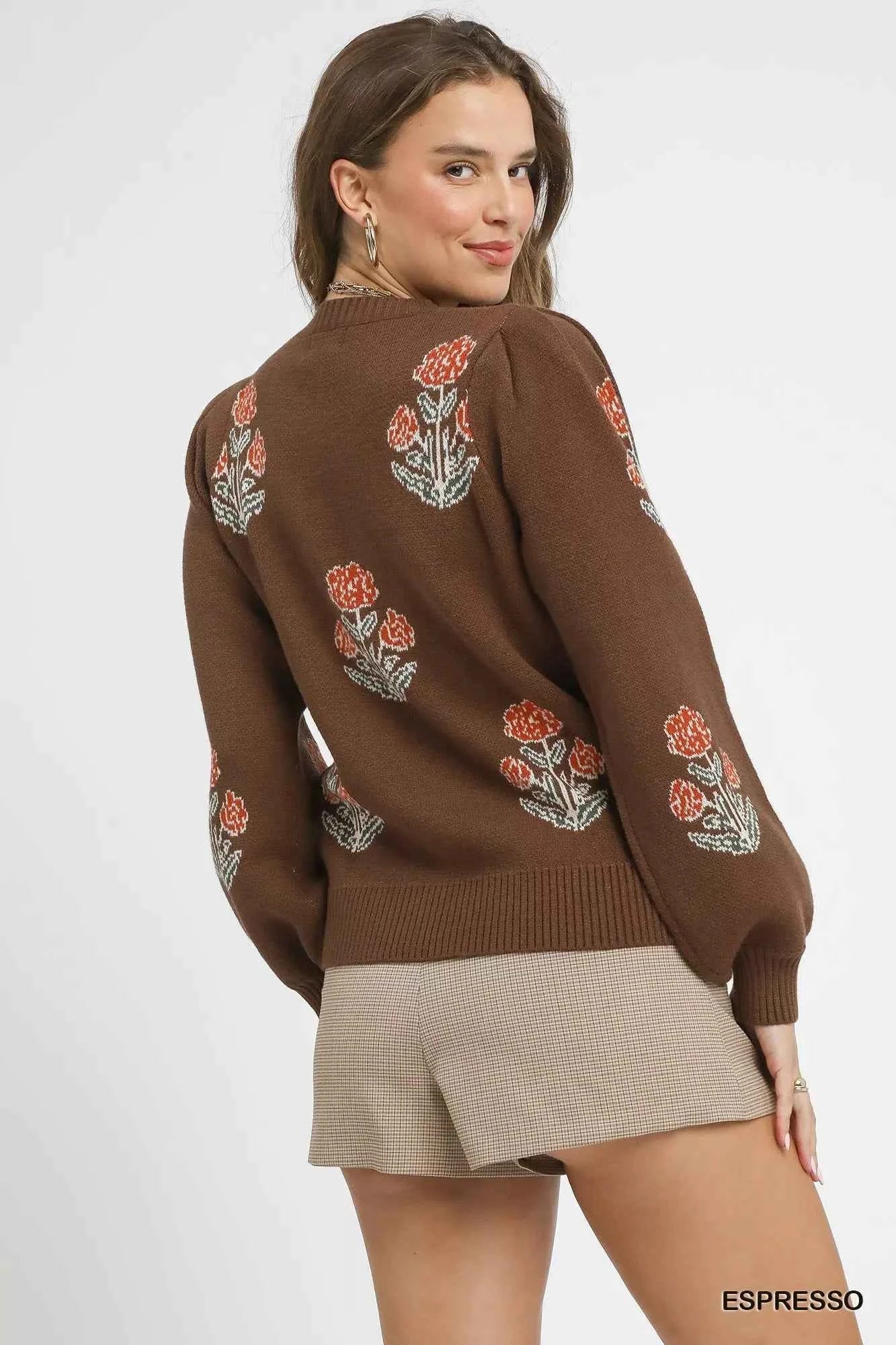 Umgee Floral Knit Sweater with Puff Sleeves a8b929b1-e8c7-4906-b234-a8c711395e38-Max-Origin