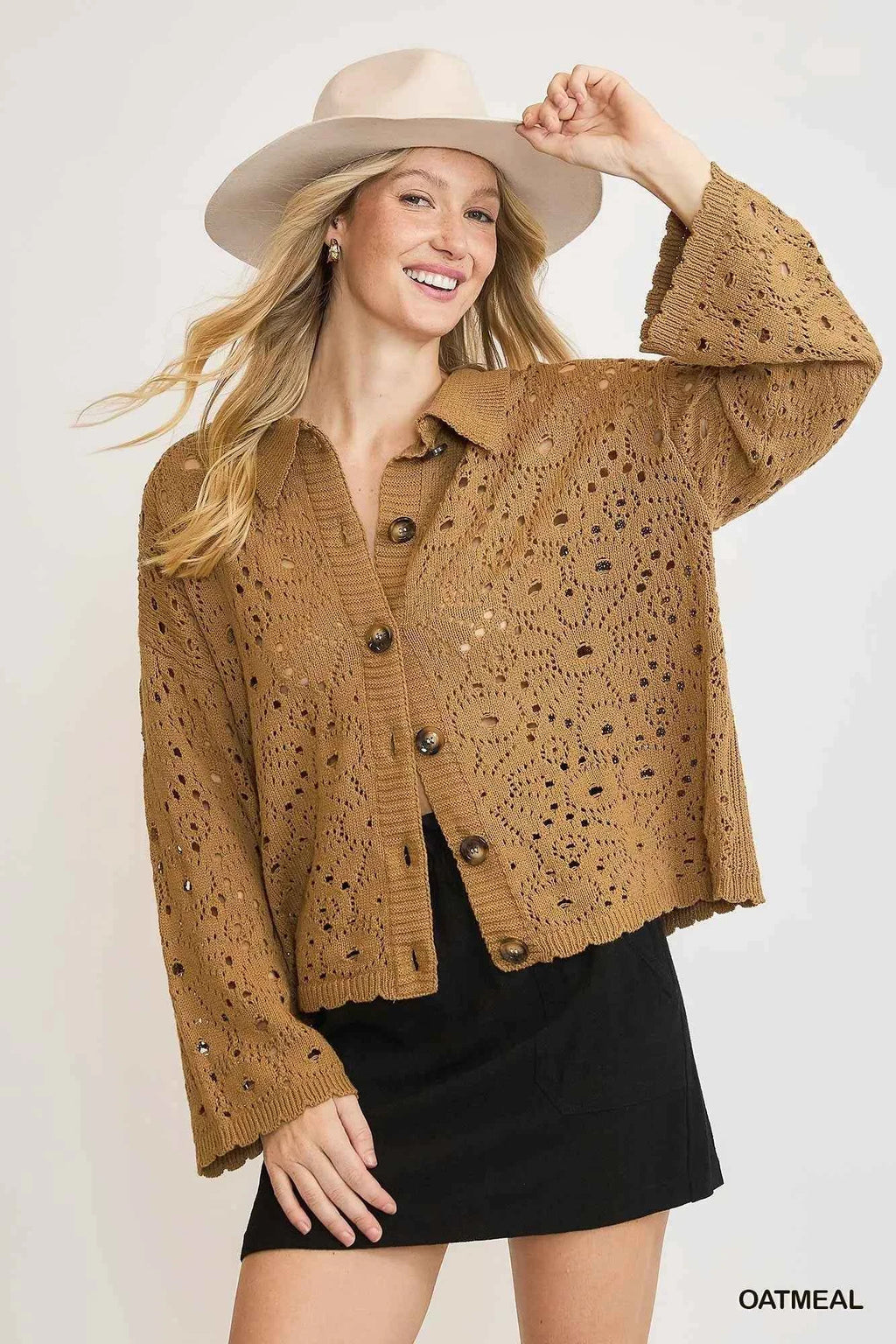 Umgee Crochet Button Down Knit Cardigan OATMEAL a919395c-879b-4d3e-a68e-3dae2694bc66-Max-Origin