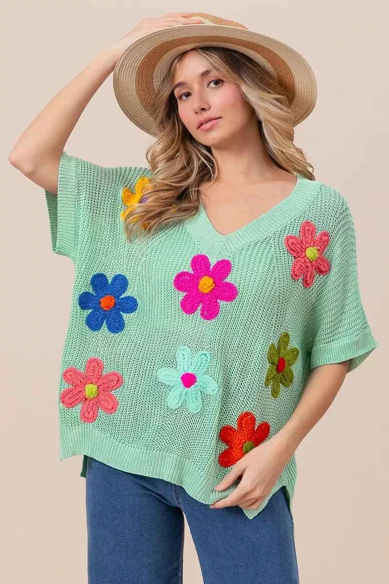 BiBi Flower Patches Dolman Sleeve Lightweight Sweater a92179c037184884a6e41d38f6362fc5-Max-Origin