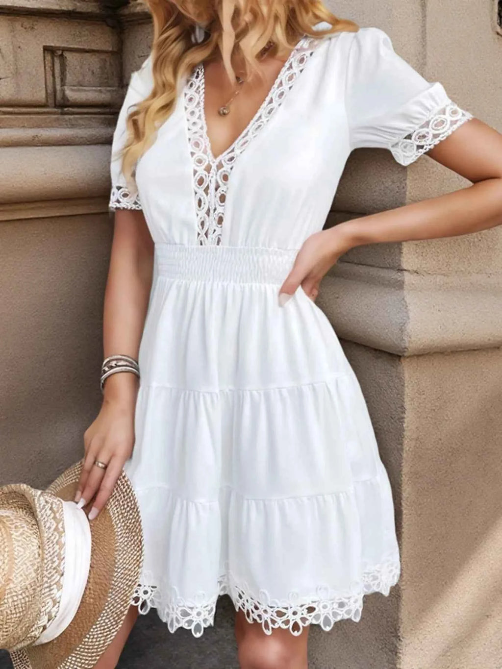 Lace Trim V-Neck Mini Dress a93a21d7bbdf42ad9c17ac884dac67dd-Max-Origin
