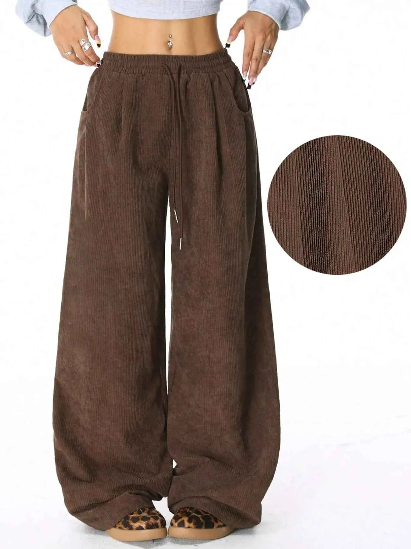 Drawstring Wide Leg Pants Brown a941f743-3e88-43b4-b522-7ce48506af0b-Max-Origin