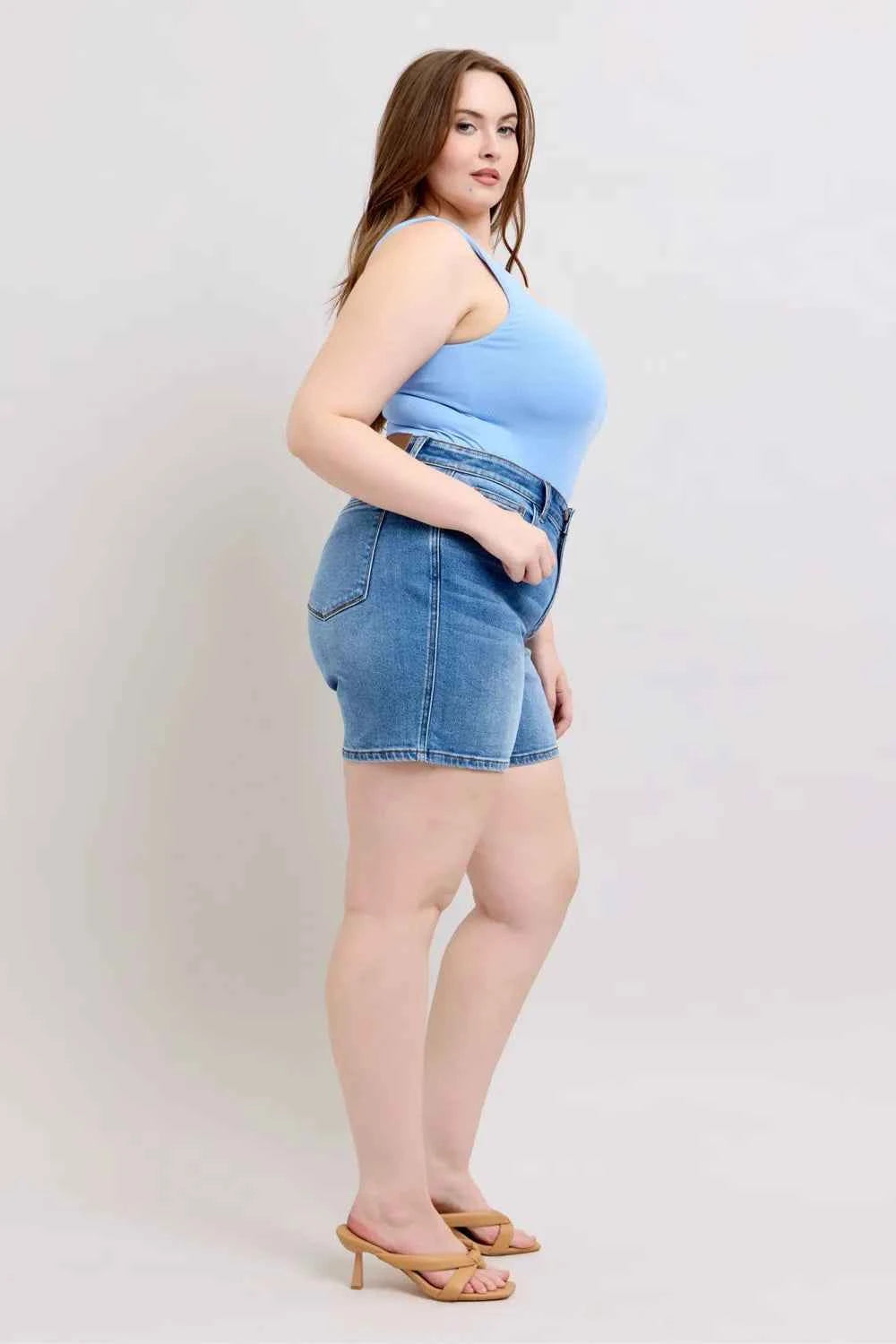 Judy Blue Full Size 2 Button Denim Shorts with Pockets Plus Size