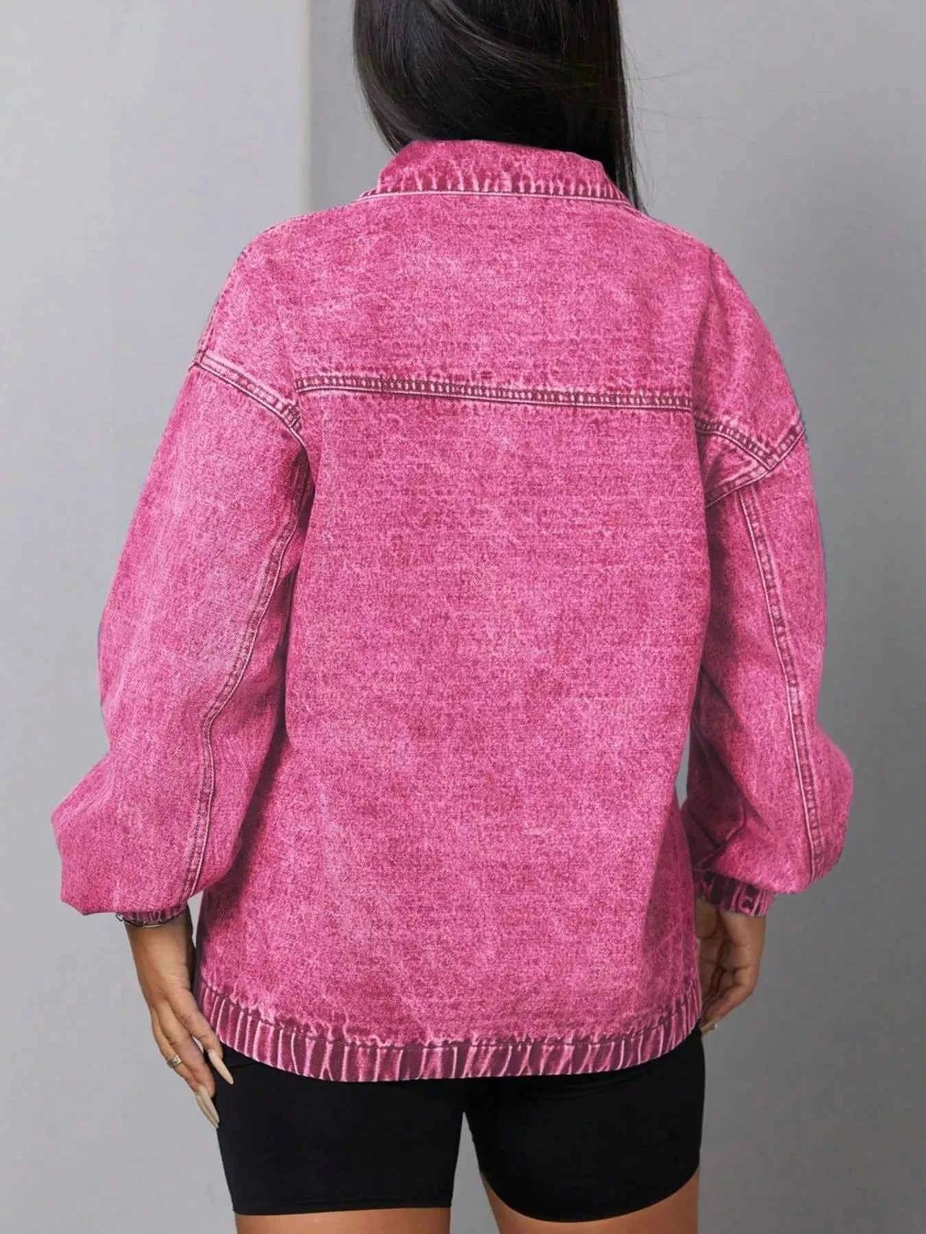 Zip Collar Long Sleeve Denim Top a957bfa3-f2c9-45ac-b0b2-62082dd2c20f-Max-Origin