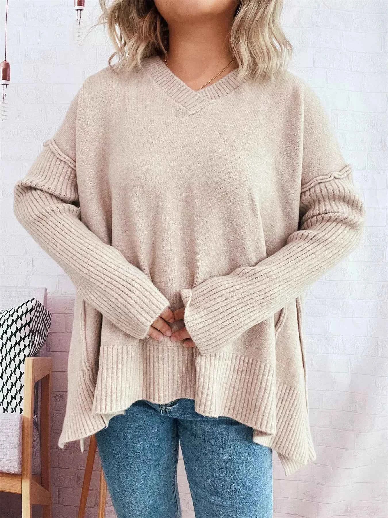 V-Neck Dropped Shoulder Sweater a95f858ed679480c94609d214dcfe8eb-Max-Origin