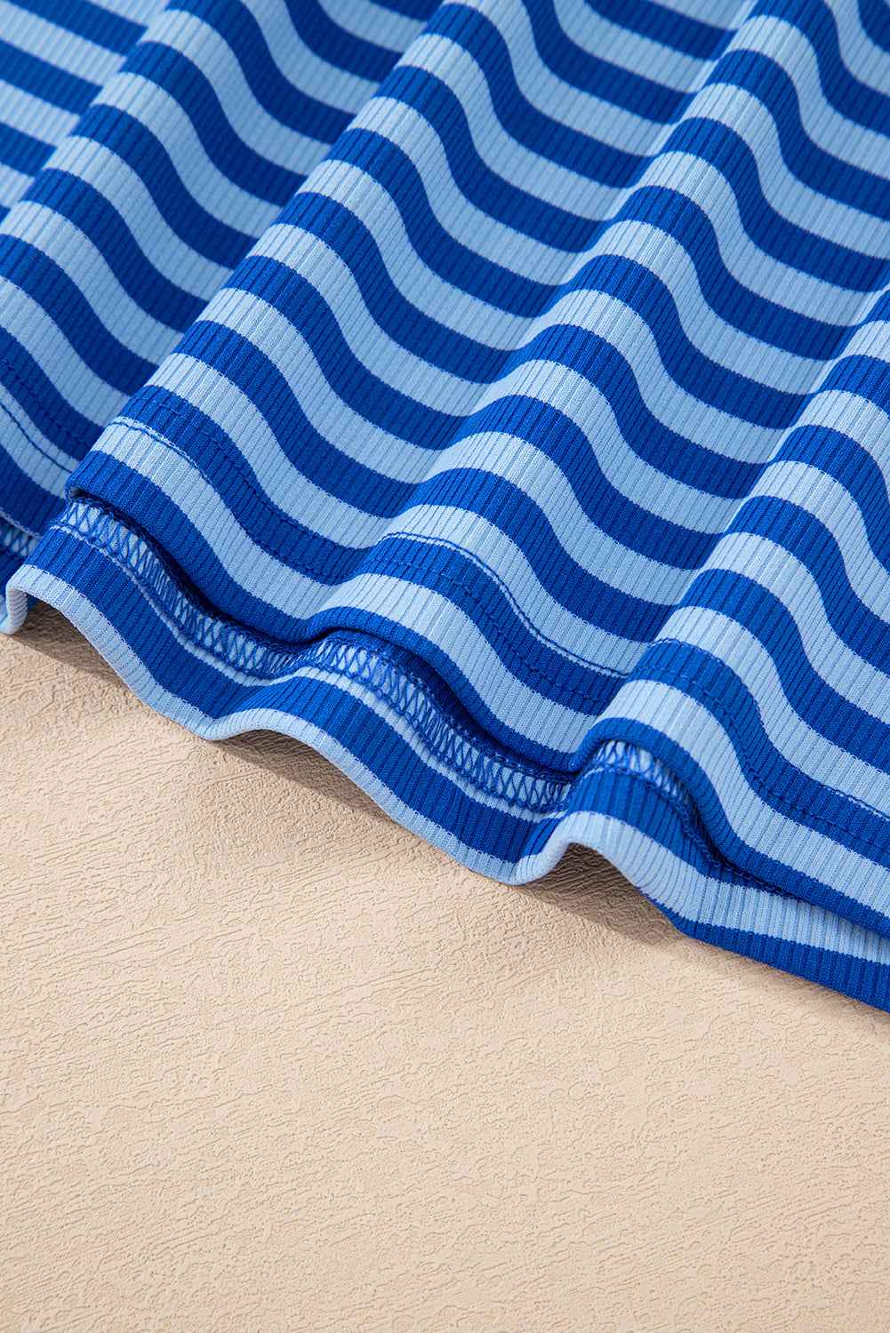 Sky Blue Stripe Ribbed Cap Sleeve Round Neck T Shirt a96a8d4c40368845