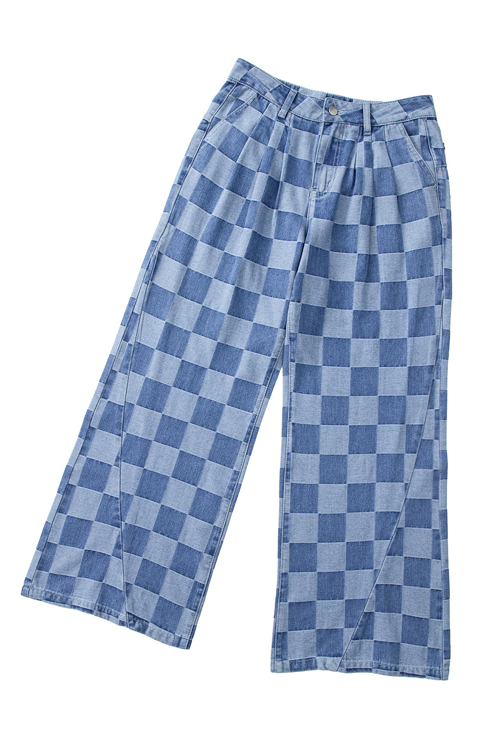 Dusk Blue Checkered Light Washed Wide Leg Jeans Dusk Blue 50%Polyester+50%Cotton a9ad7ff7aa144298