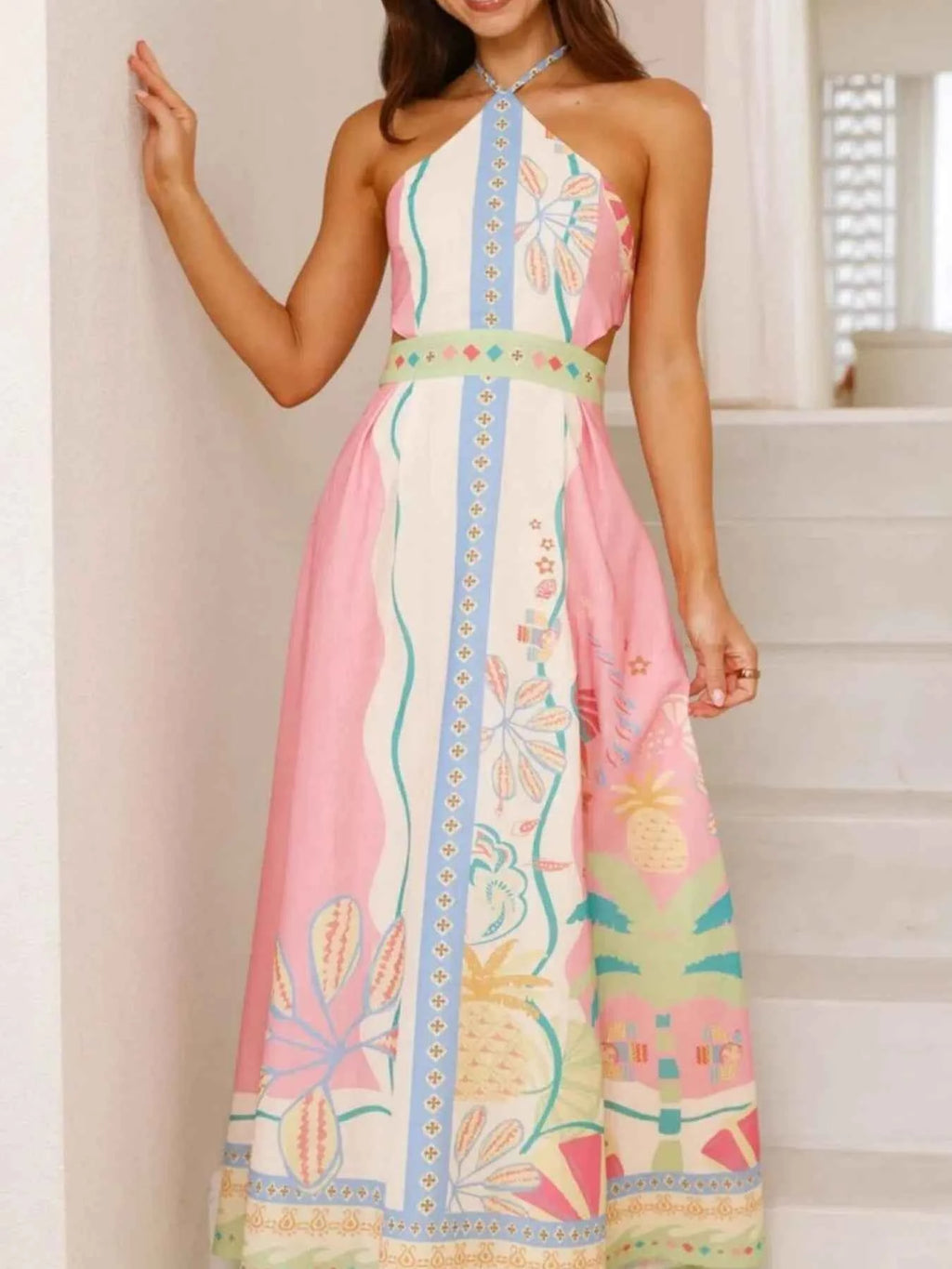 Halter Neck Printed Maxi Dress Blush Pink a9b1c281-3b84-429f-b70e-b40e3ba91c03-Max-Origin