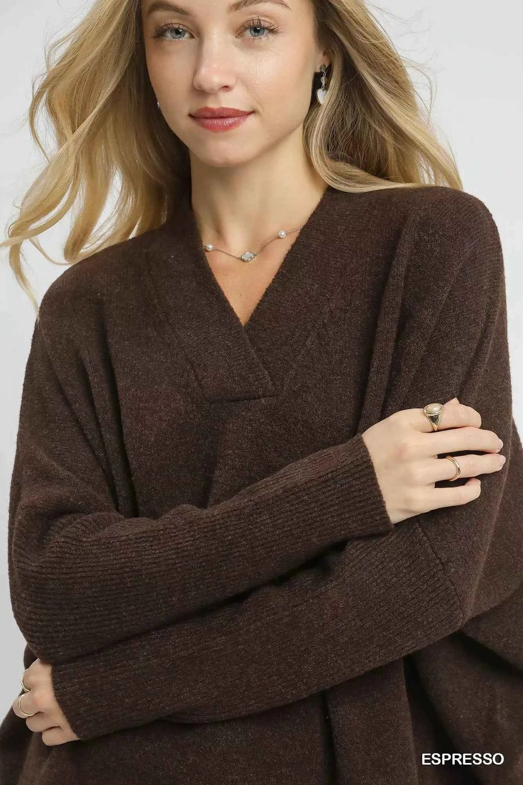 Umgee V-Neck Sweater with Wide Trim Detail a9cf9144-9339-411a-a9db-2d404d273498-Max-Origin