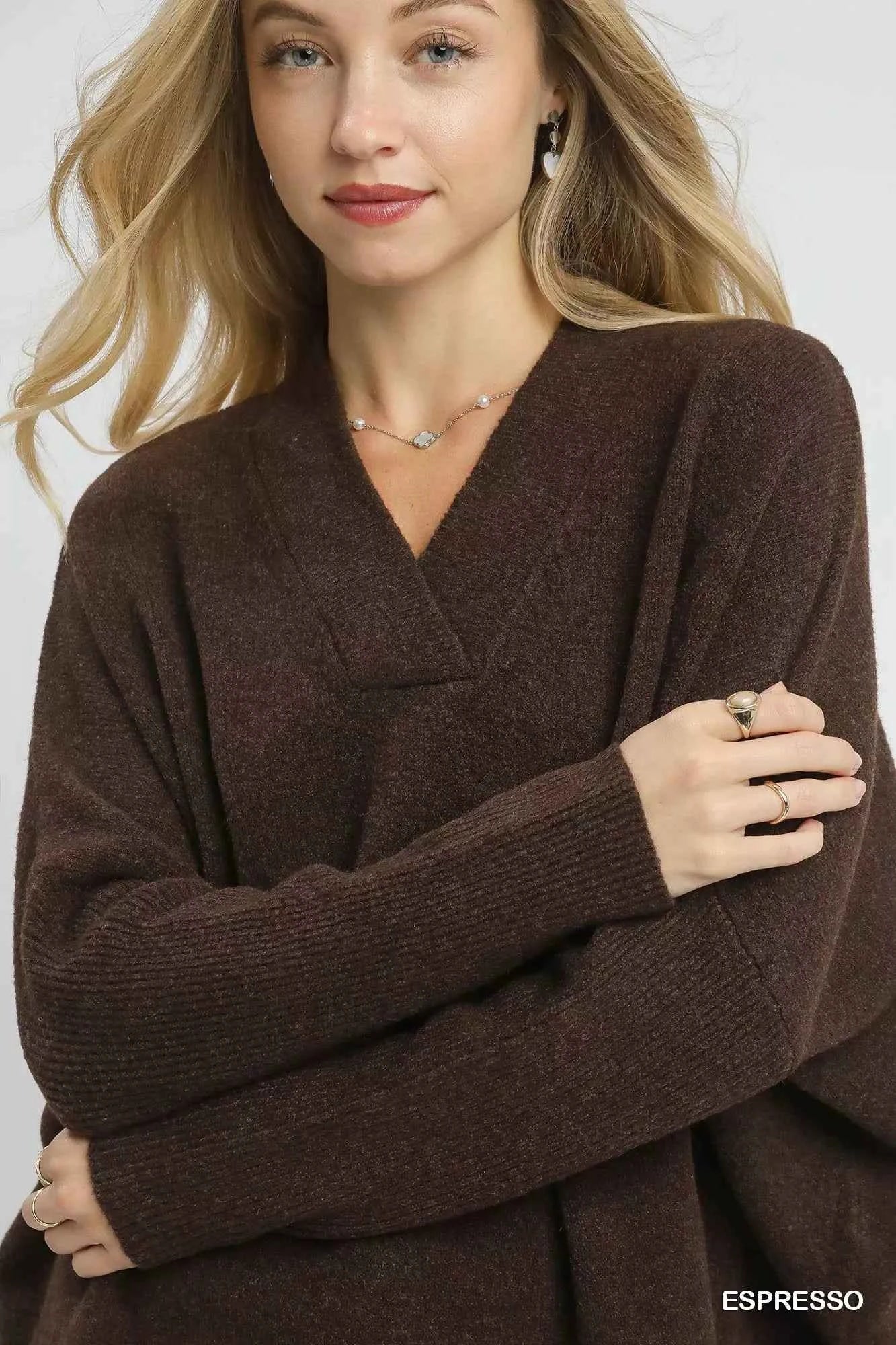 Umgee V-Neck Sweater with Wide Trim Detail a9cf9144-9339-411a-a9db-2d404d273498-Max-Origin