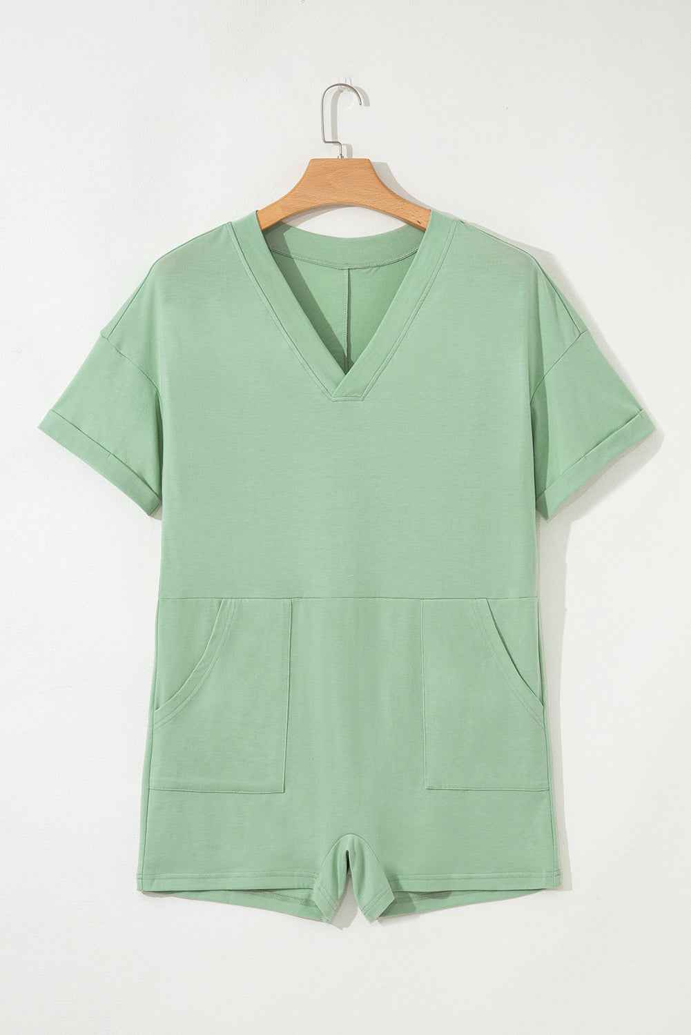 Bonbon Loose Half Sleeve V Neck Plain Romper a9ecb9b7259cadd7