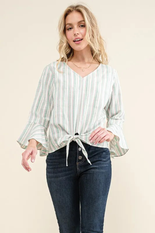And The Why Stripe Tie Knot Front Bell Sleeve Top DUSTY MINT aa353f3e22b741ae853edc5d706b3fdd-Max-Origin