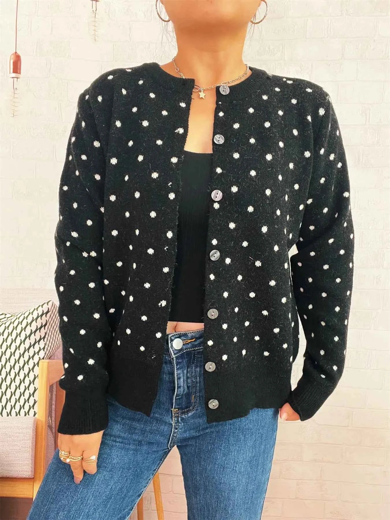 Polka Dot Button-Up Cardigan aa3be470e23b4022a8db032b02116244-Max-Origin